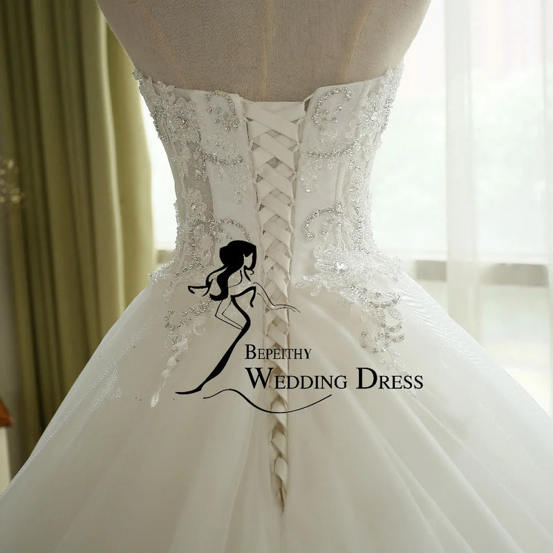 BEPEITHY Sexy Sheer Lace Crystal Ball Gown Wedding Dress Casamento Sweetheart Vintage Princess Bridal Dresses Vestido De Novia
