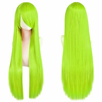 80cm Long Synthetic White Purple Cosplay Wigs Green Hair Straight Silver Wig Pink Hairpiece Lolita Wig with Bangs