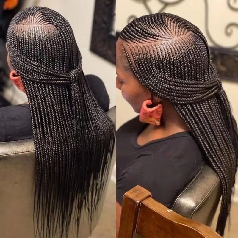 Faux Locs Crochet Cornrow Braided Wig Synthetic Full Lace Knotless Box Braids Wig