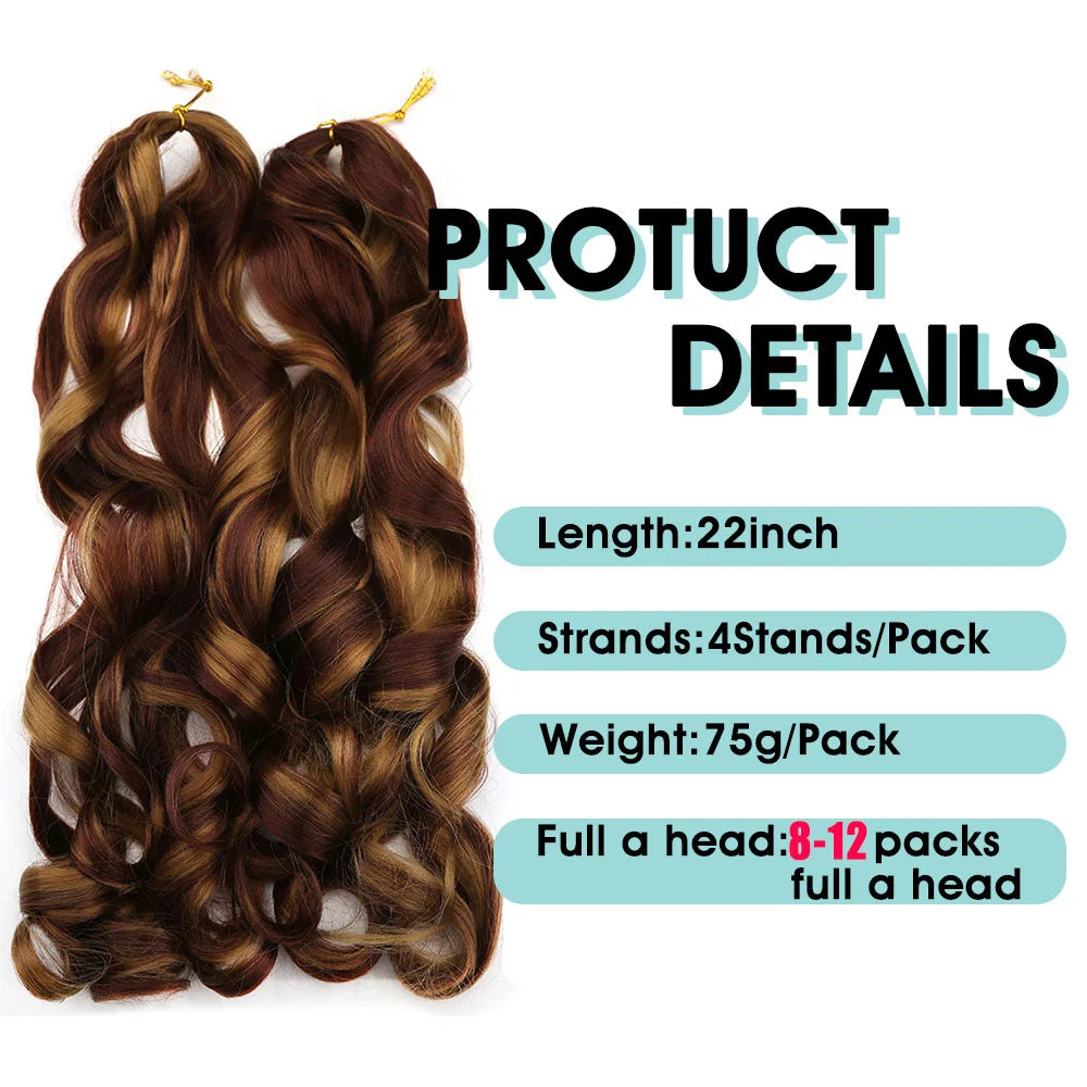 French curl braiding hair 22 inch loose wave crochet hair with ombre brown blend, product details image