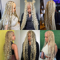 Synthetic Full Lace Bohemian Braid Wig 32 Inch Box Braids Goddess Wig With Curly Hair Ombre Blonde Gradation Cornrow Braided Wig