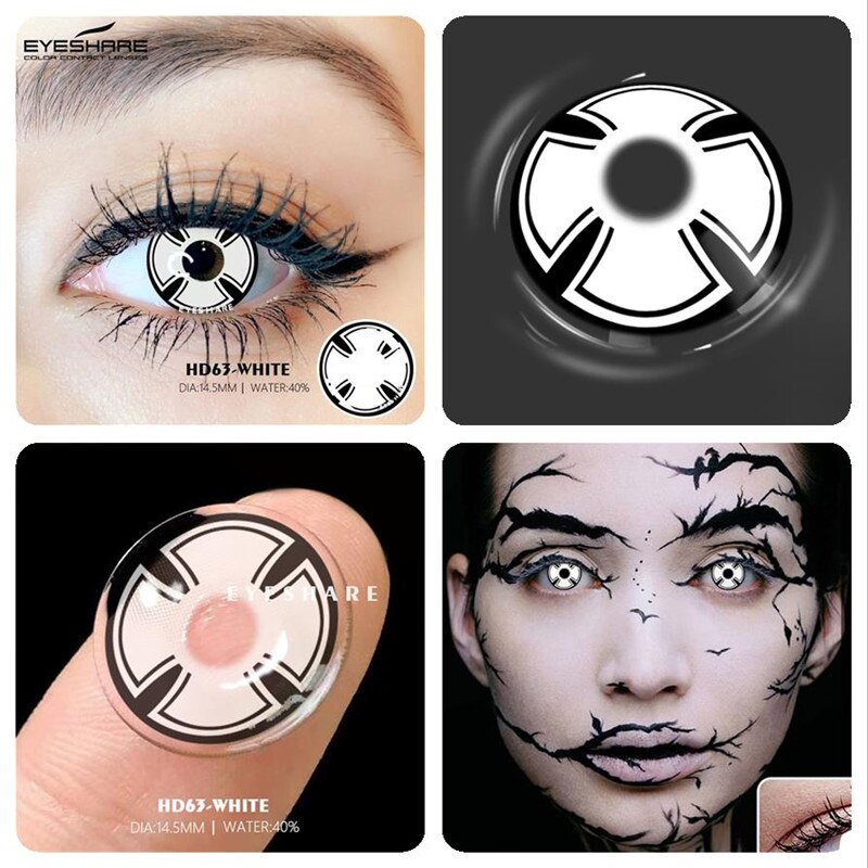EYESHARE Halloween Color Contact Lenses Yearly Eye Contacts 1 Pair Cosplay Colored Lenses for Eyes Black Lenses White Lenses
