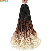 14’’ Synthetic French Curls Crochet Hair Braids Kid-Friendly Ombre Brown to Blonde French Curl Box Braids with Bouncy Curly Ends