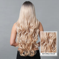 Blonde Highlight Long Synthetic Wig Natural Ombre Mixed Blonde Wig Wavy Wig with Bangs Heat Resistant Daily Use Fiber