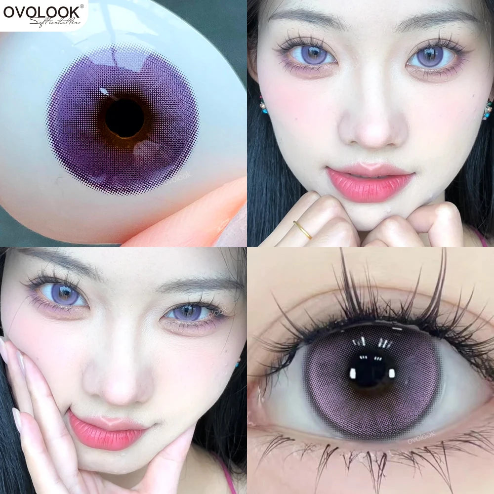 1 Pair Myopia Fashion Lens Prescription Colored Contact Lenses Beauty Pupils Purple Eye Lenses Blue Eye Color Lenses OVO