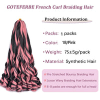 1B/Pink 24" Synthetic French Curly Braiding Hair Pre Stretched Loose Wavy Spiral Curl Crochet Braids Hair Extensions for Women