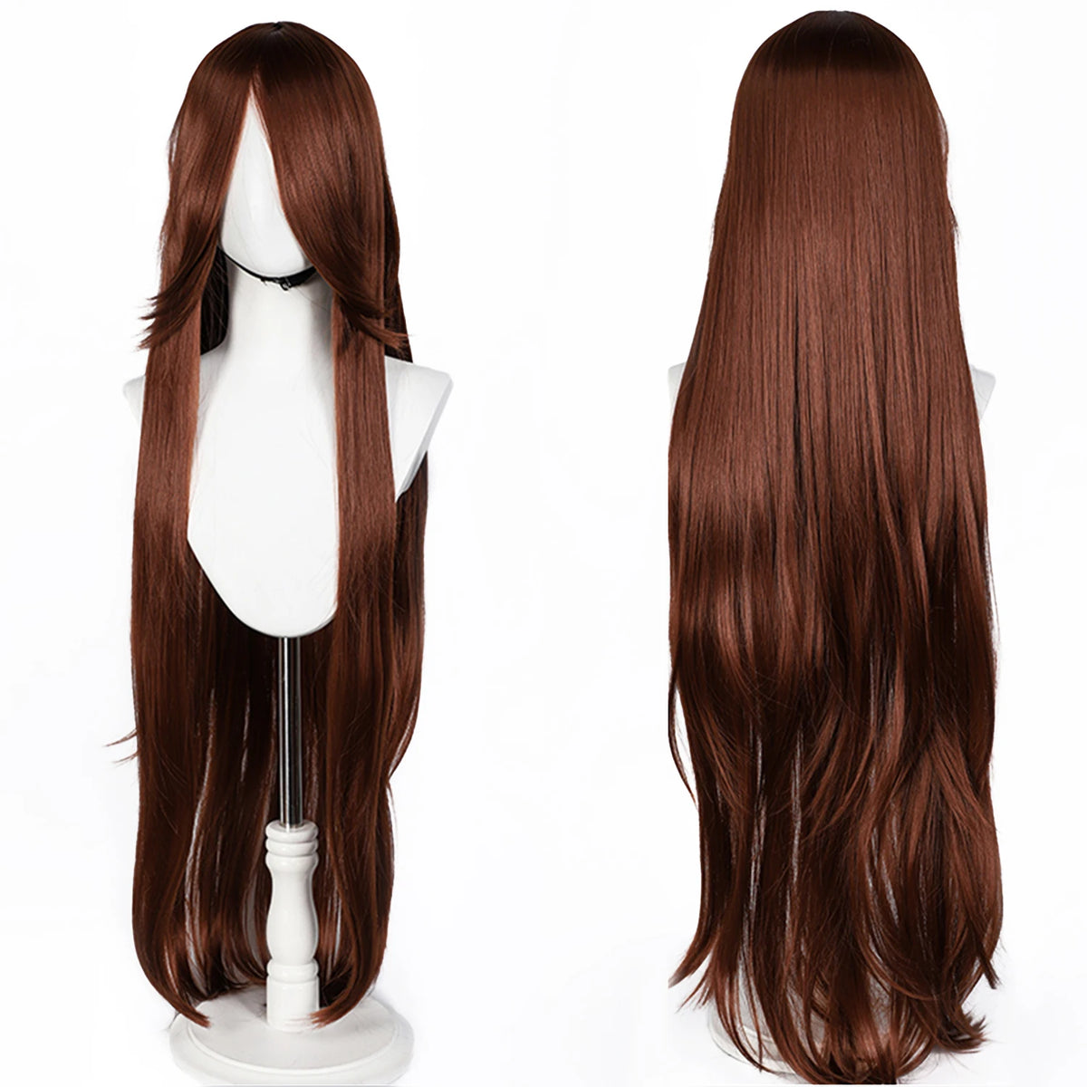 100cm Long Straight Synthetic Wig with Bangs – Pink Purple Cosplay Wig for Women