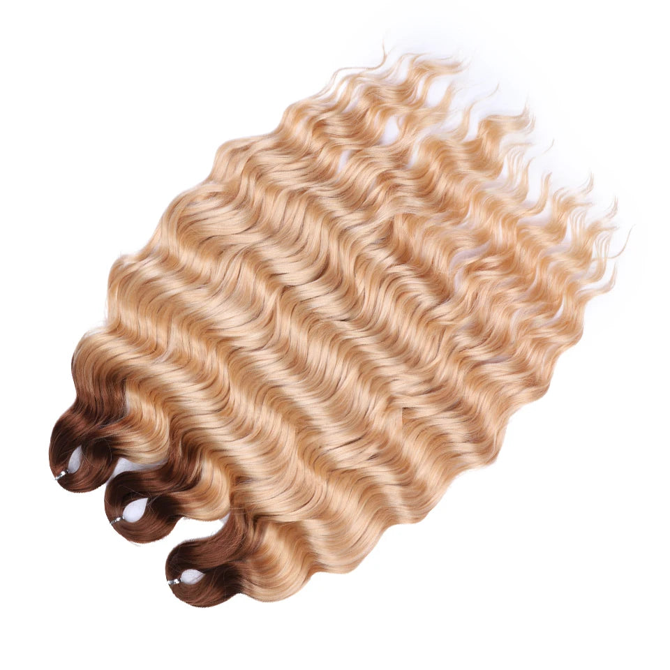 24 Inch Synthetic Hair Water Wave Braiding Hair Extensions Ombre Blonde Deep Wave Afro Curl Twist Crochet Hair for Women
