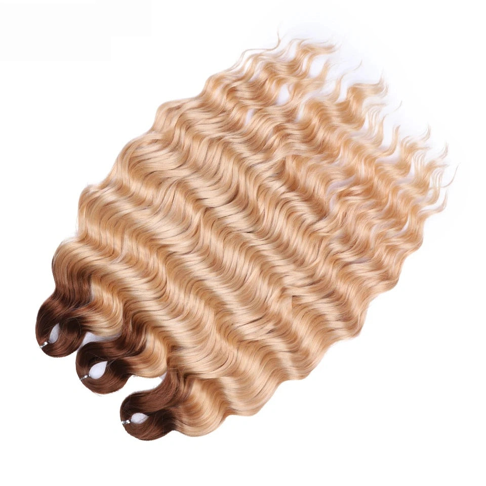 Water Wave Ombre Blonde Braiding Hair Extensions – Deep Wave Afro Curl Crochet for Women