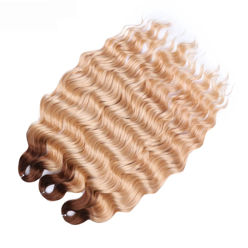 Water Wave Ombre Blonde Braiding Hair Extensions – Deep Wave Afro Curl Crochet for Women