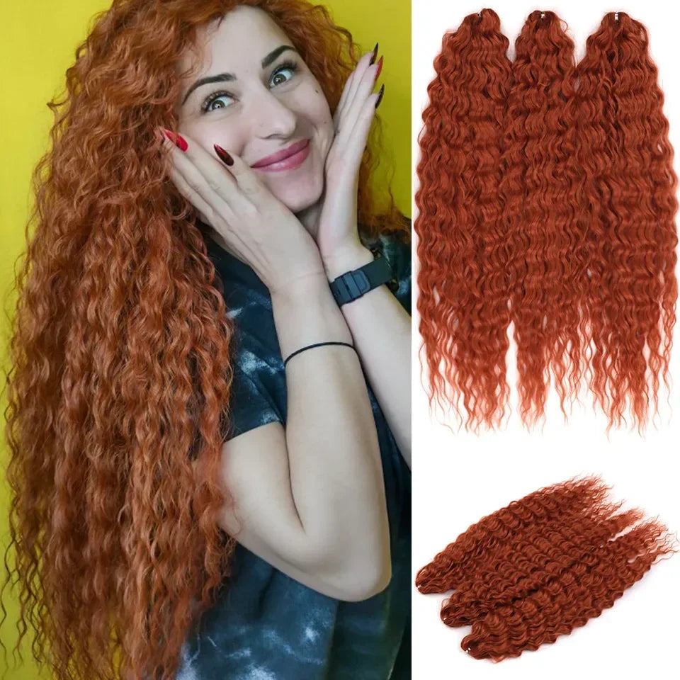 22 Inch Ombre Blonde Rainbow Water Wave Crochet Hair – 300g Synthetic Curly Braiding Extensions
