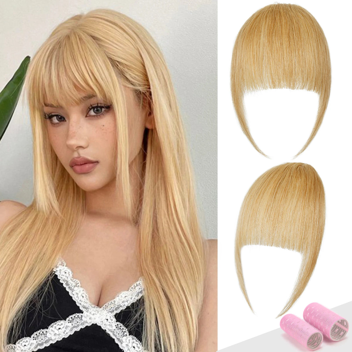 100% Human Hair Bangs for Women Natural Hair Clip in Air Bangs Natural Black Blonde Brown Invisible Fake Hair Bangs