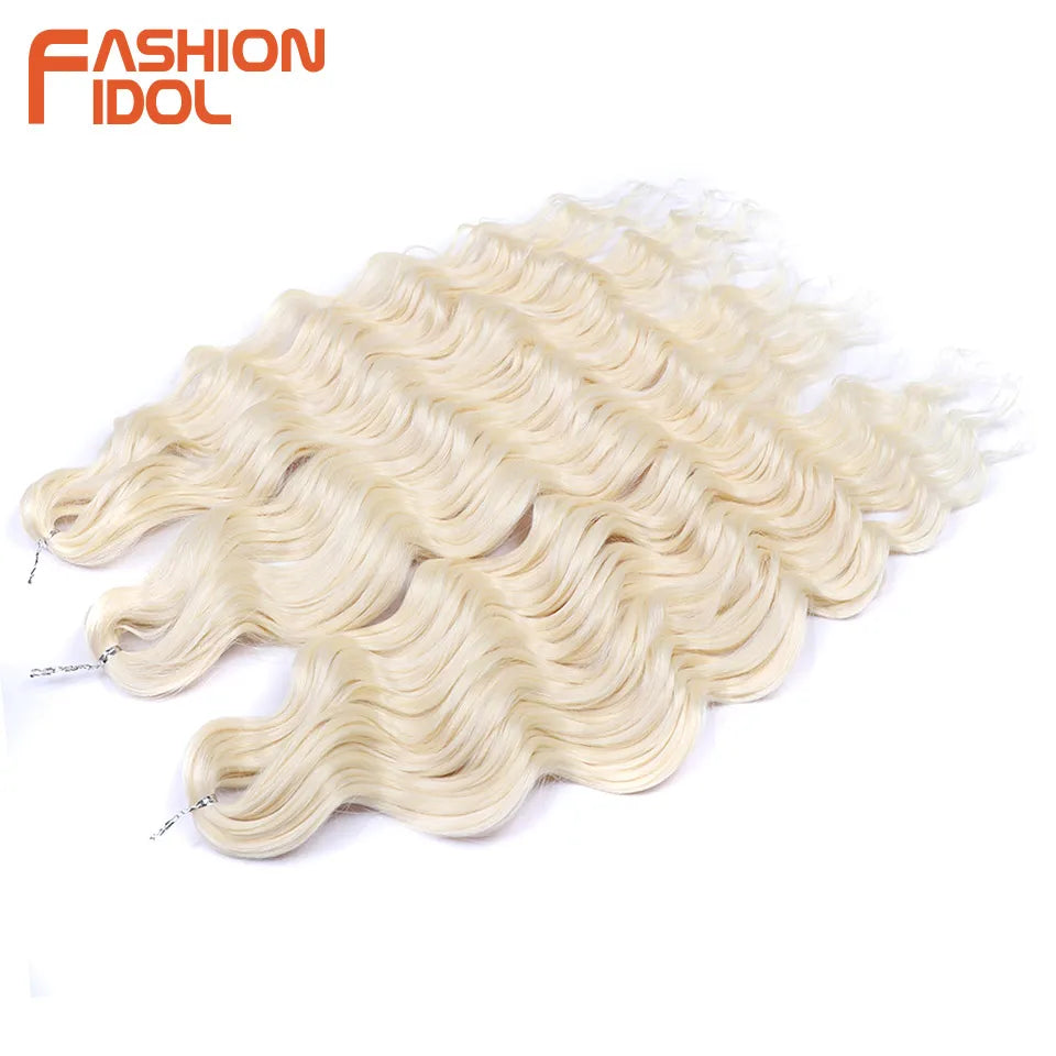 24 Inch Synthetic Hair Water Wave Braiding Hair Extensions Ombre Blonde Deep Wave Afro Curl Twist Crochet Hair for Women