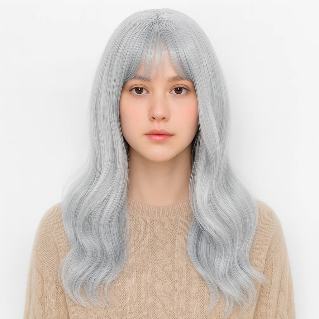 Heat-Resistant Pink Cosplay Wig with Bangs – 24" Long Straight Anime Wig | Soft Matte Fiber, Natural Look for Women