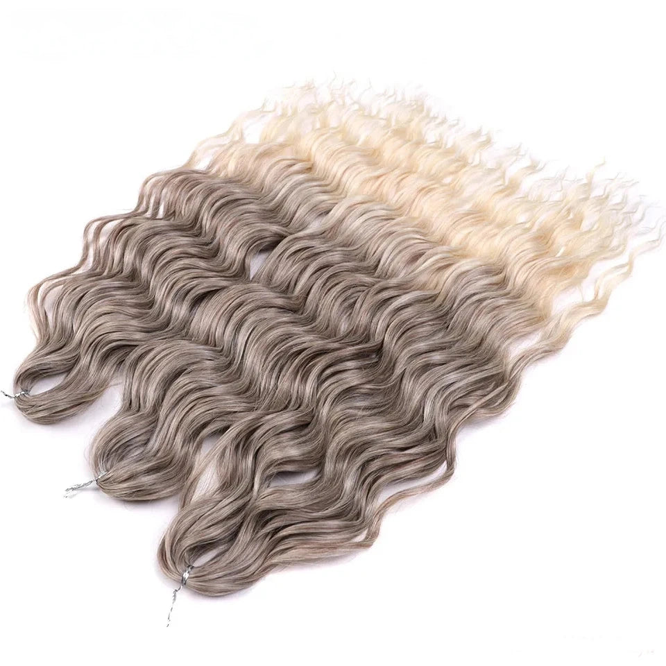 3 Pack Synthetic Loose Deep Wave Braiding Hair Extensions 24 Inch Deep Curly Twist Crochet Braid Hair Ombre Blonde Brown