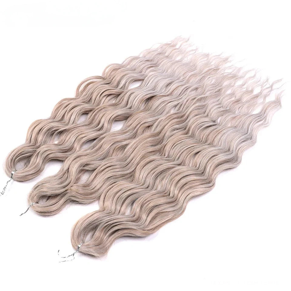 3 Pack Synthetic Loose Deep Wave Braiding Hair Extensions 24 Inch Deep Curly Twist Crochet Braid Hair Ombre Blonde Brown