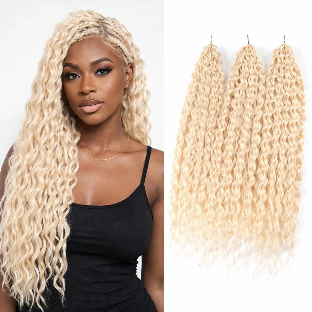 24 Inch Water Wave Crochet Braiding Hair Pink Blonde Synthetic Hair Extensions for Black Women