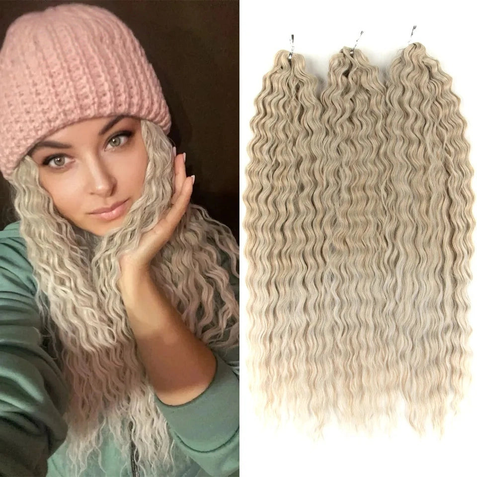 24 Inch Water Wave Crochet Braiding Hair Pink Blonde Synthetic Hair Extensions for Black Women