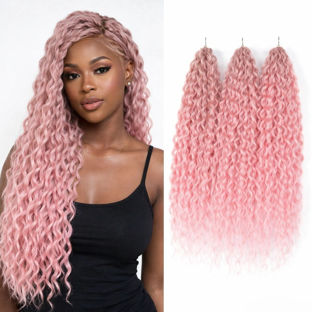 24 Inch Water Wave Crochet Braiding Hair Pink Blonde Synthetic Hair Extensions for Black Women