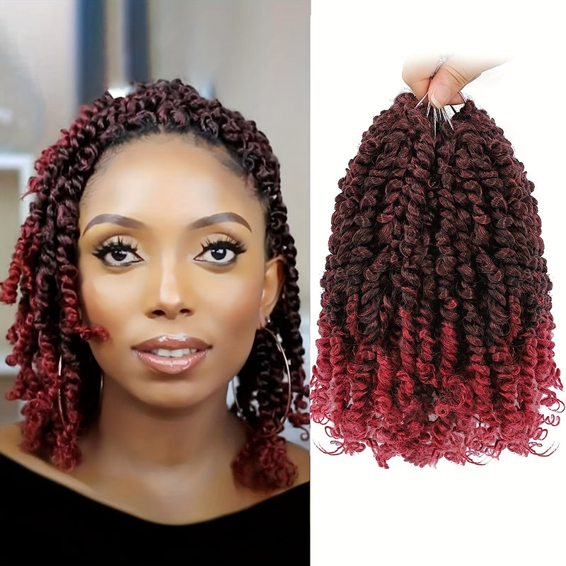 YOROSTAR 8 Inch Pre-Twisted Synthetic Soft Crochet Hair Extensions - 8 Packs, Low Temperature Fiber, Pre-Looped Passion Twist Curly with 6 Inch Hair, Crochet Needle & Hair Rings Gift for Black Women
