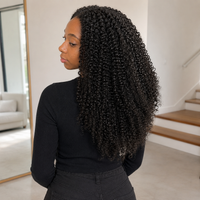 Model wearing Afro Kinky Curly Human Hair for Crochet Braids – Pre-Separated in back lifestyle view
