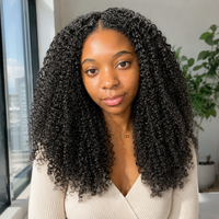 Model wearing Afro Kinky Curly Human Hair for Crochet Braids – Pre-Separated in indoor lifestyle view