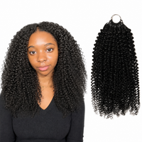 Afro Kinky Curly Human Hair for Crochet Braids – Pre-Separated with model and hair product on white background