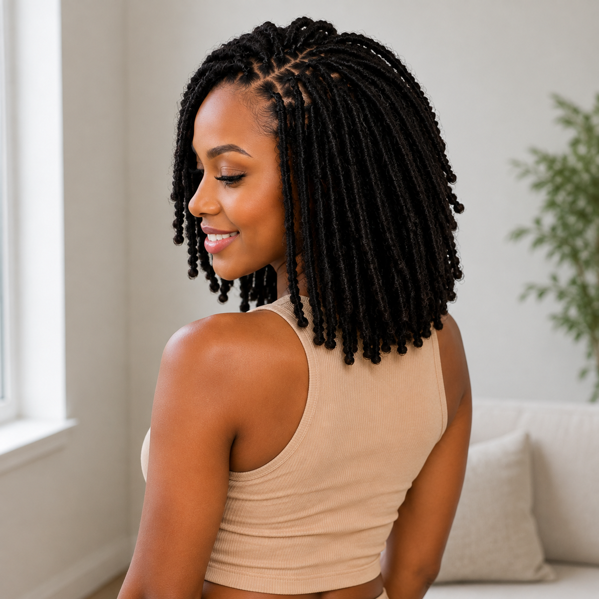 Model wearing Afro Kinky Remy Human Hair Bulk for Braids & Locs – 50g in back lifestyle view