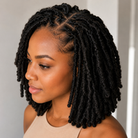Model wearing Afro Kinky Remy Human Hair Bulk for Braids & Locs – 50g in detail lifestyle view