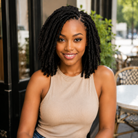 Model wearing Afro Kinky Remy Human Hair Bulk for Braids & Locs – 50g in outdoor lifestyle view