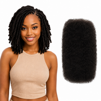 Afro Kinky Remy Human Hair Bulk for Braids & Locs – 50g with model and hair product on white background