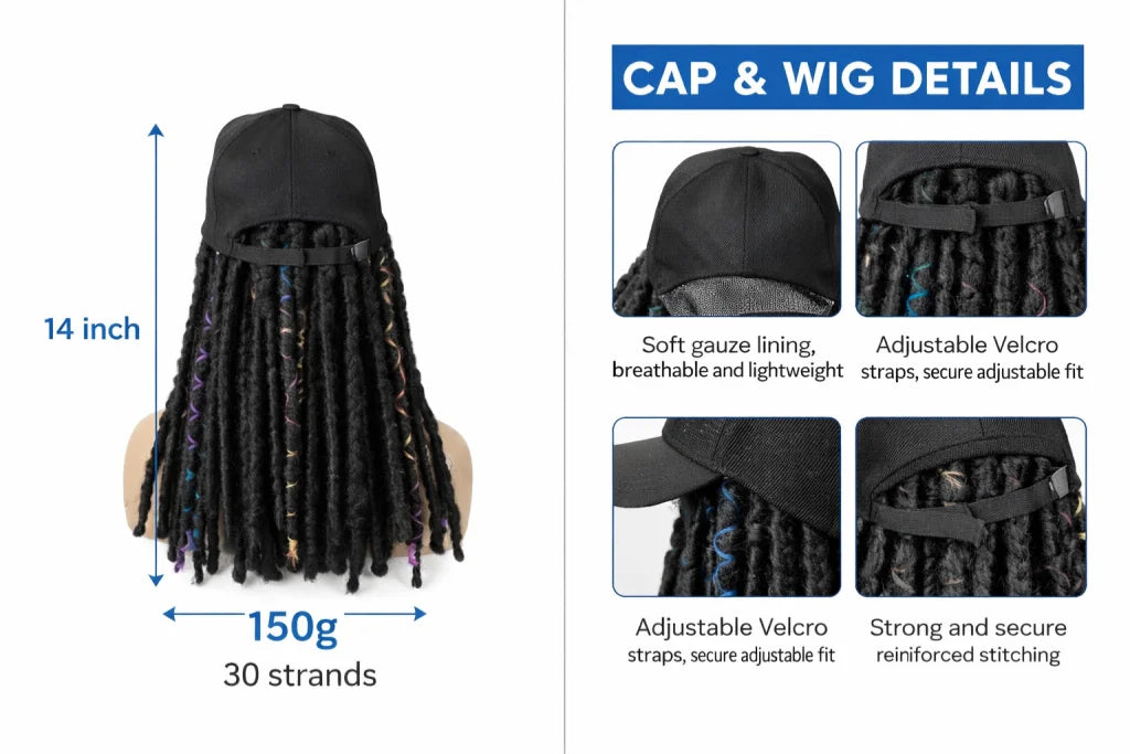 Baseball Cap Wig with Braided & Faux Loc Synthetic Hair – Easy Hat Style for Parties & Halloween