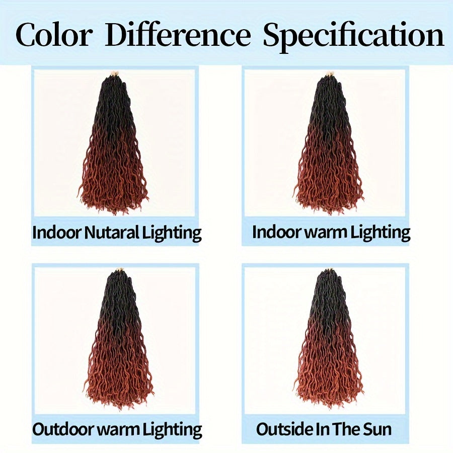 18-Inch Brown Goddess Wavy Faux Locs Crochet Hair Extensions - Natural Looking Synthetic Dreadlocks with Curly Ends, Versatile Styling for All Women, Ethnic Hairstyle Variety|Shoulderlength Locs