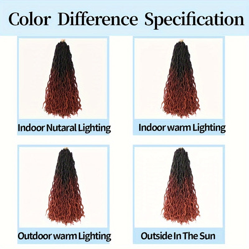 18-Inch Brown Goddess Wavy Faux Locs Crochet Hair Extensions - Natural Looking Synthetic Dreadlocks with Curly Ends, Versatile Styling for All Women, Ethnic Hairstyle Variety|Shoulderlength Locs