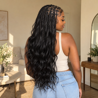 Back view of natural black Body Wave human hair boho braids