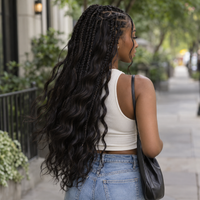 Outdoor side view of flowing Body Wave human hair boho braids