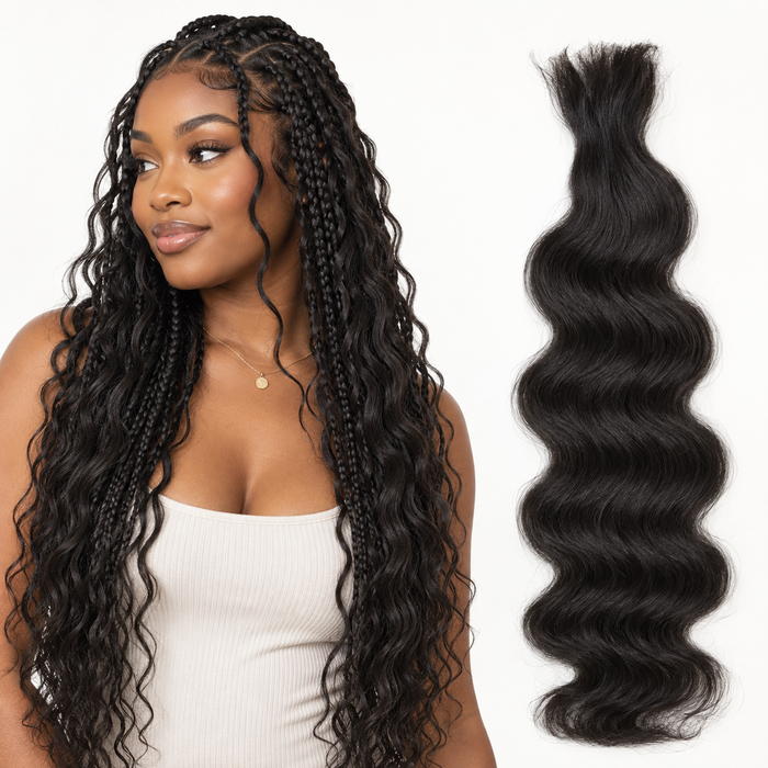Natural black Body Wave bulk human hair for boho braids with loose no-weft bundle