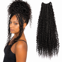 Boho Box Braids with Human Hair Curls – Pre-Looped with model and hair product on white background