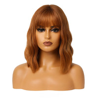 Pink Wavy Short Bob Wig with Bangs – Synthetic Shoulder-Length Cosplay Wig