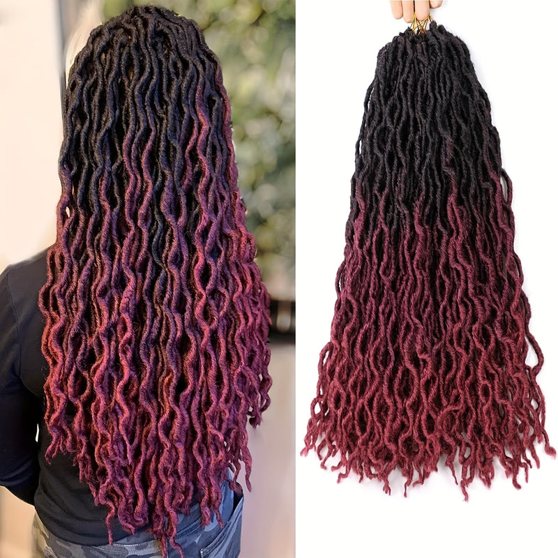 18-Inch Brown Goddess Wavy Faux Locs Crochet Hair Extensions - Natural Looking Synthetic Dreadlocks with Curly Ends, Versatile Styling for All Women, Ethnic Hairstyle Variety|Shoulderlength Locs