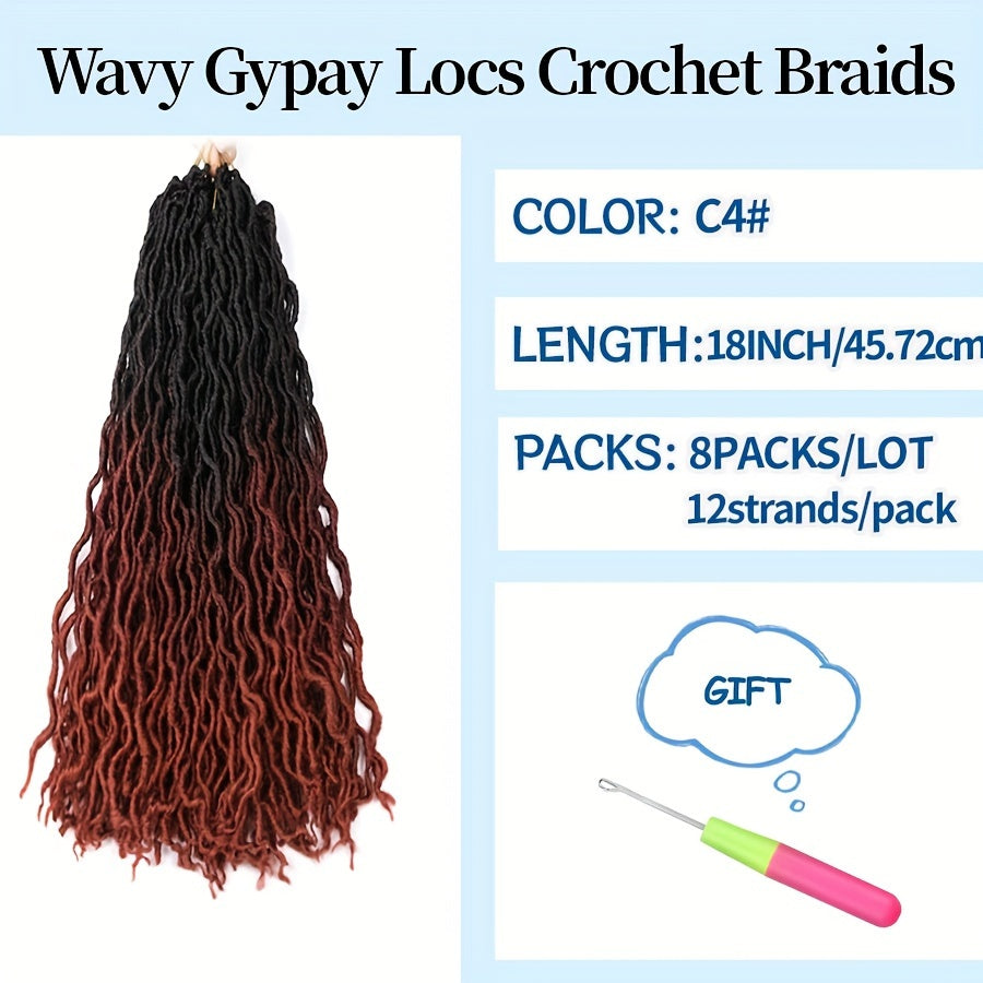 18-Inch Brown Goddess Wavy Faux Locs Crochet Hair Extensions - Natural Looking Synthetic Dreadlocks with Curly Ends, Versatile Styling for All Women, Ethnic Hairstyle Variety|Shoulderlength Locs