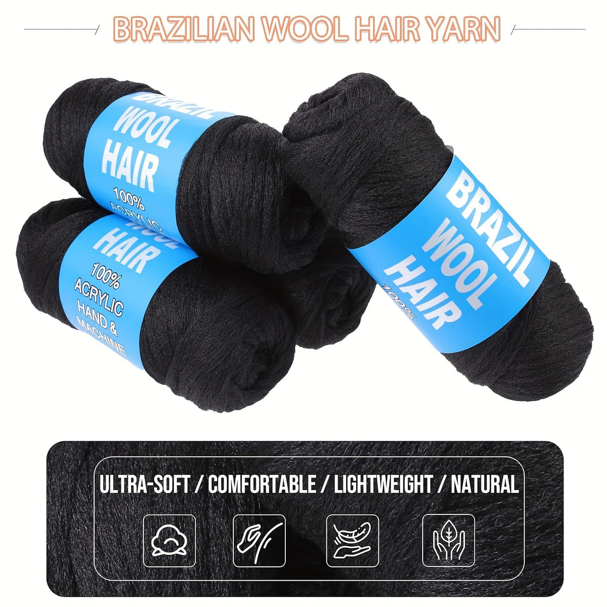 8 Pcs Brazilian Wool Braiding Hair – Acrylic Yarn for Crochet Box Braids, Senegalese Twist & Faux Locs Extensions