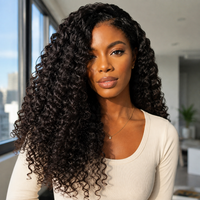 Model wearing Curly Human Hair for Crochet Braids – Pre-Separated in indoor lifestyle view