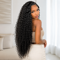 Model wearing Deep Wave Human Hair for Crochet Braids – Pre-Separated in back lifestyle view