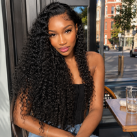 Model wearing Deep Wave Human Hair for Crochet Braids – Pre-Separated in outdoor lifestyle view