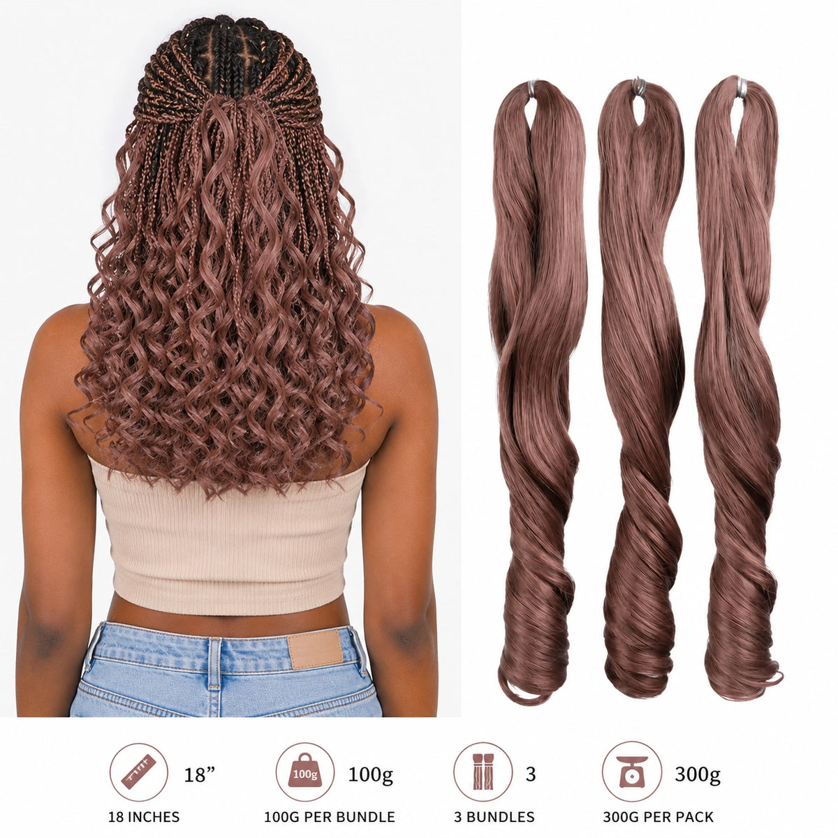 French Curl Braiding Hair 18 Inch – Soft Synthetic Crochet Hair Extensions for Boho Braids