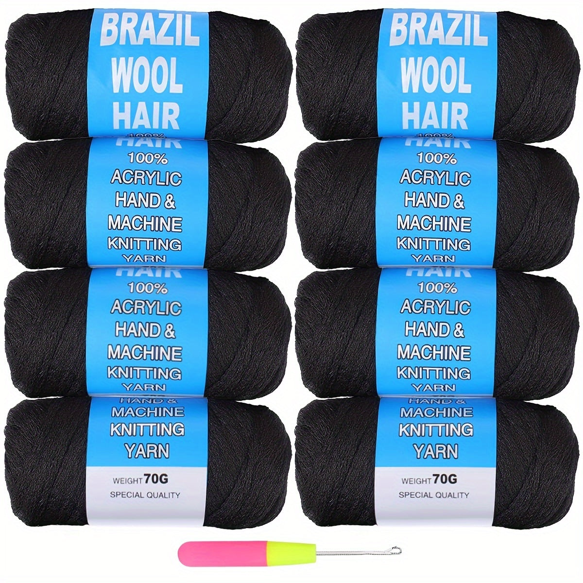8 Pcs Brazilian Wool Braiding Hair – Acrylic Yarn for Crochet Box Braids, Senegalese Twist & Faux Locs Extensions