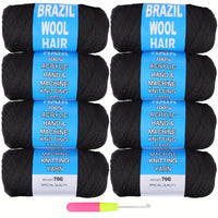 8 Pcs Brazilian Wool Braiding Hair – Acrylic Yarn for Crochet Box Braids, Senegalese Twist & Faux Locs Extensions