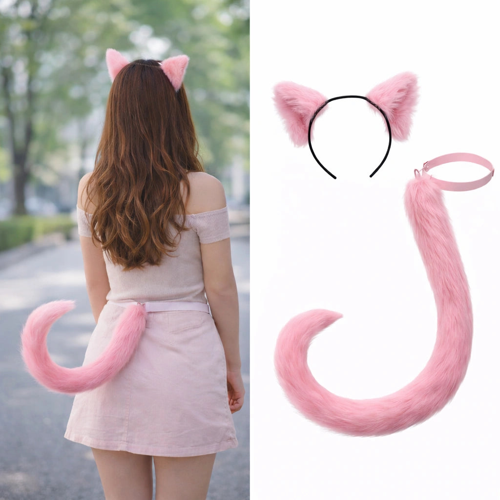 Blush Pink Cat Ears & Tail – Complete Cosplay Set