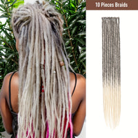 10-Strands Ombre Synthetic Dreadlock Braids – Pre-Looped Crochet Hair Extensions (Black-Grey-Purple / Multi-Color) – Lightweight Protective Locs